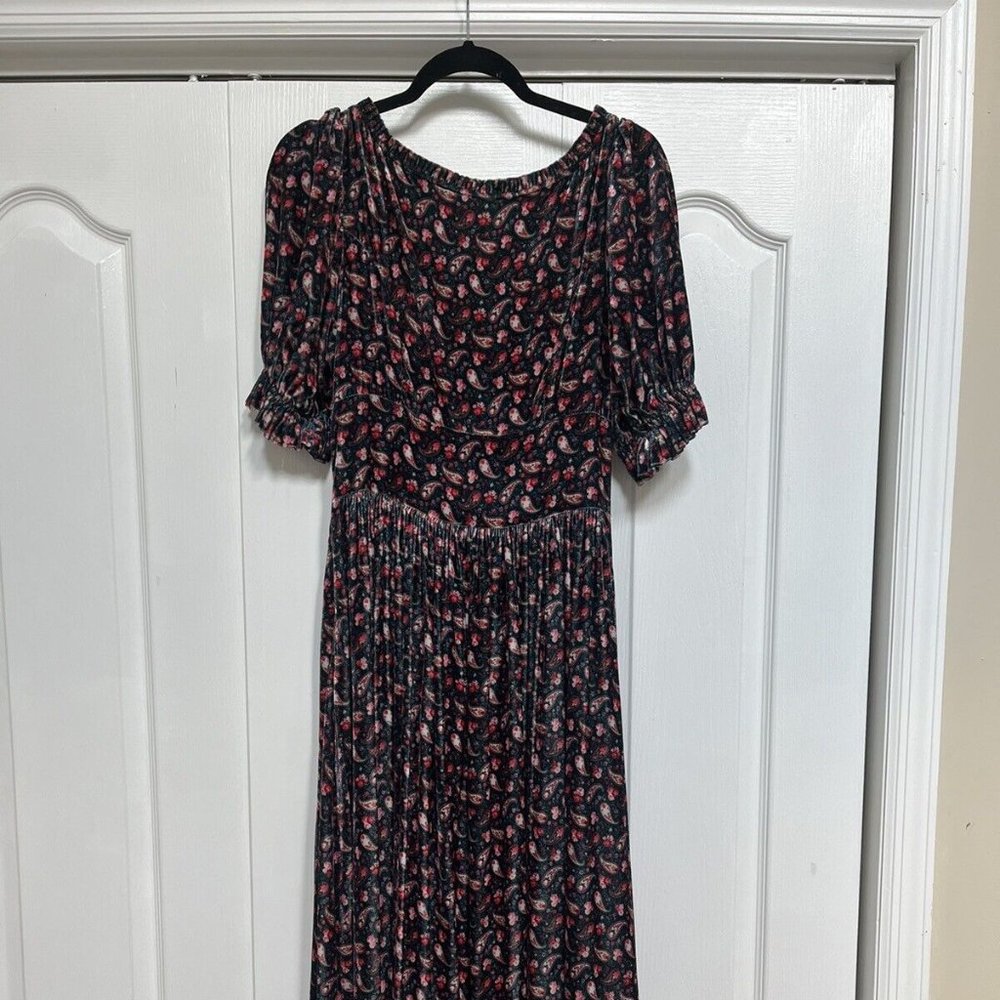 NWT Doen Marin dress silk velvet - M - Teal Canterbury Paisley - Picture 6 of 8